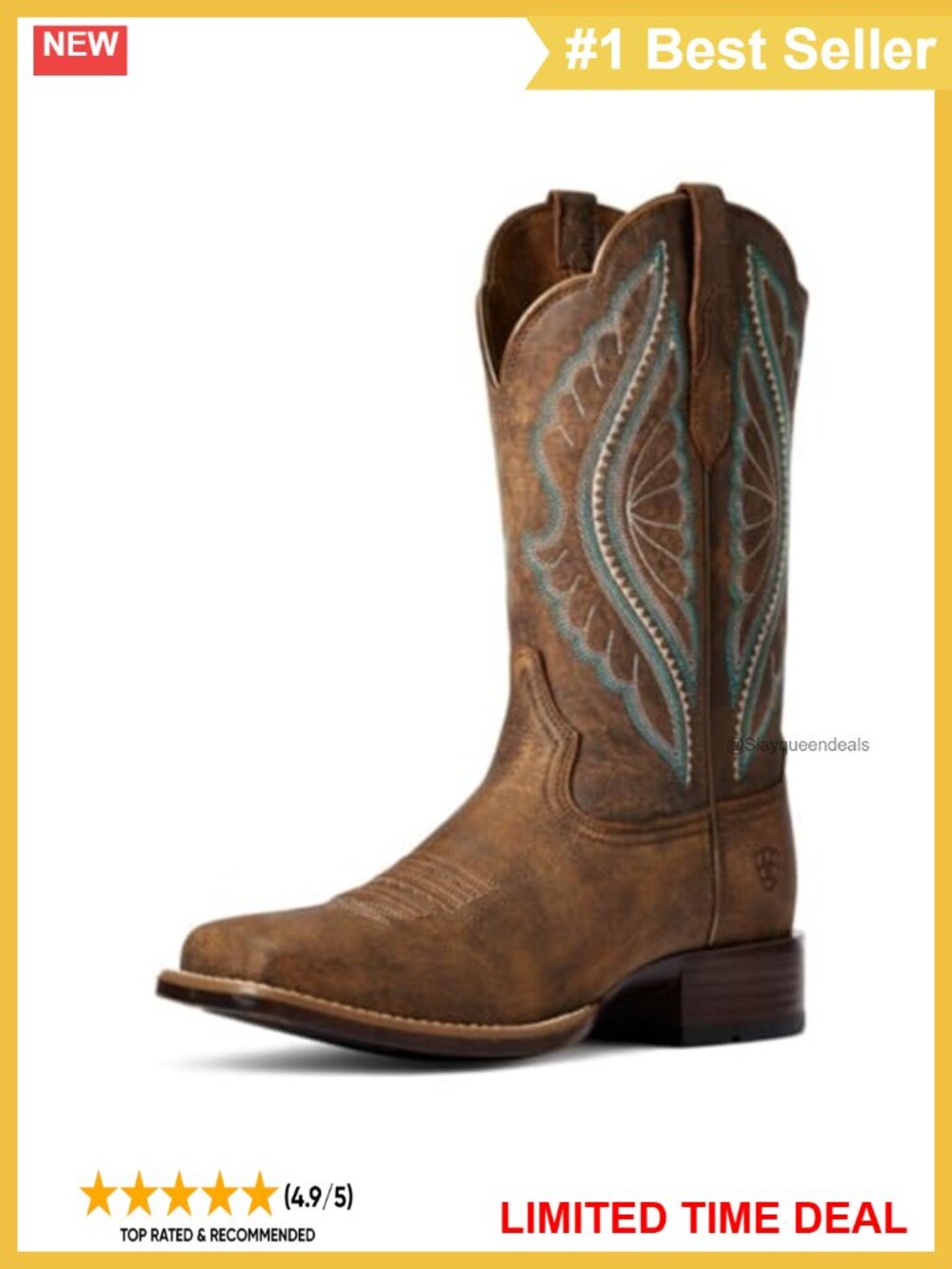 Full Grain Leather Western Work Boot Wide Square Toe Block Heel
